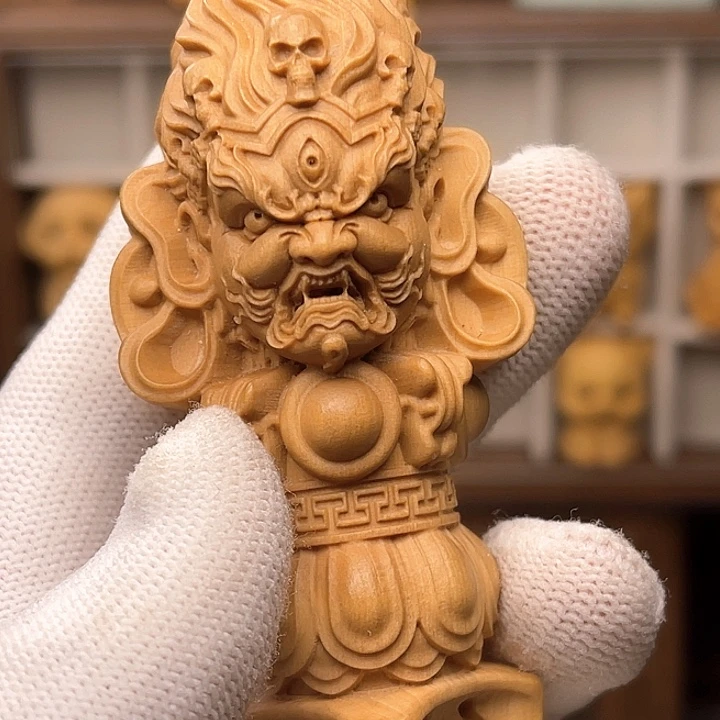 黄杨木降魔杵大黑天手把件十二公分
