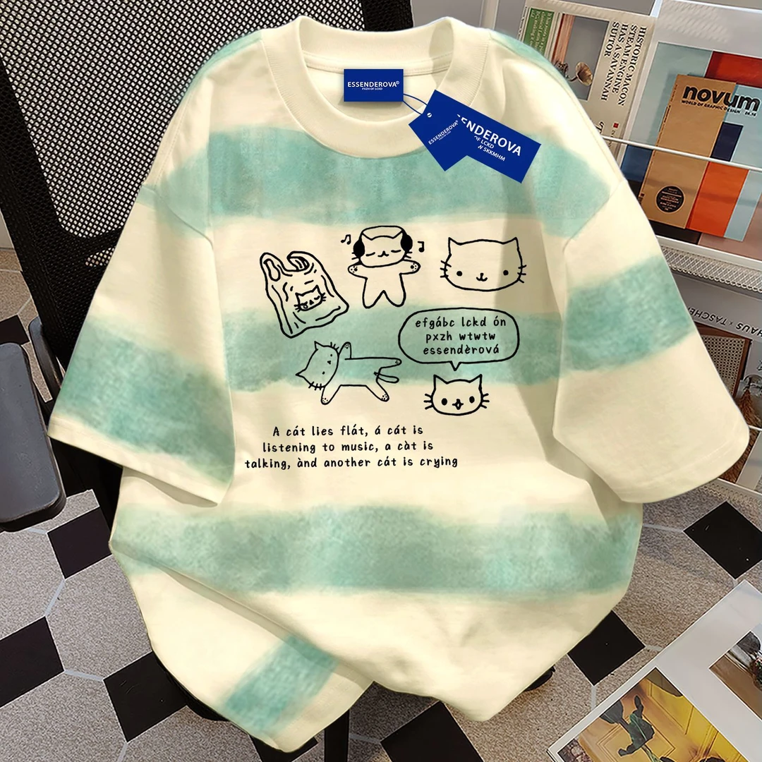 100%纯棉潮流可爱风短袖t恤男女夏季爆款显瘦街头圆领情侣上衣服