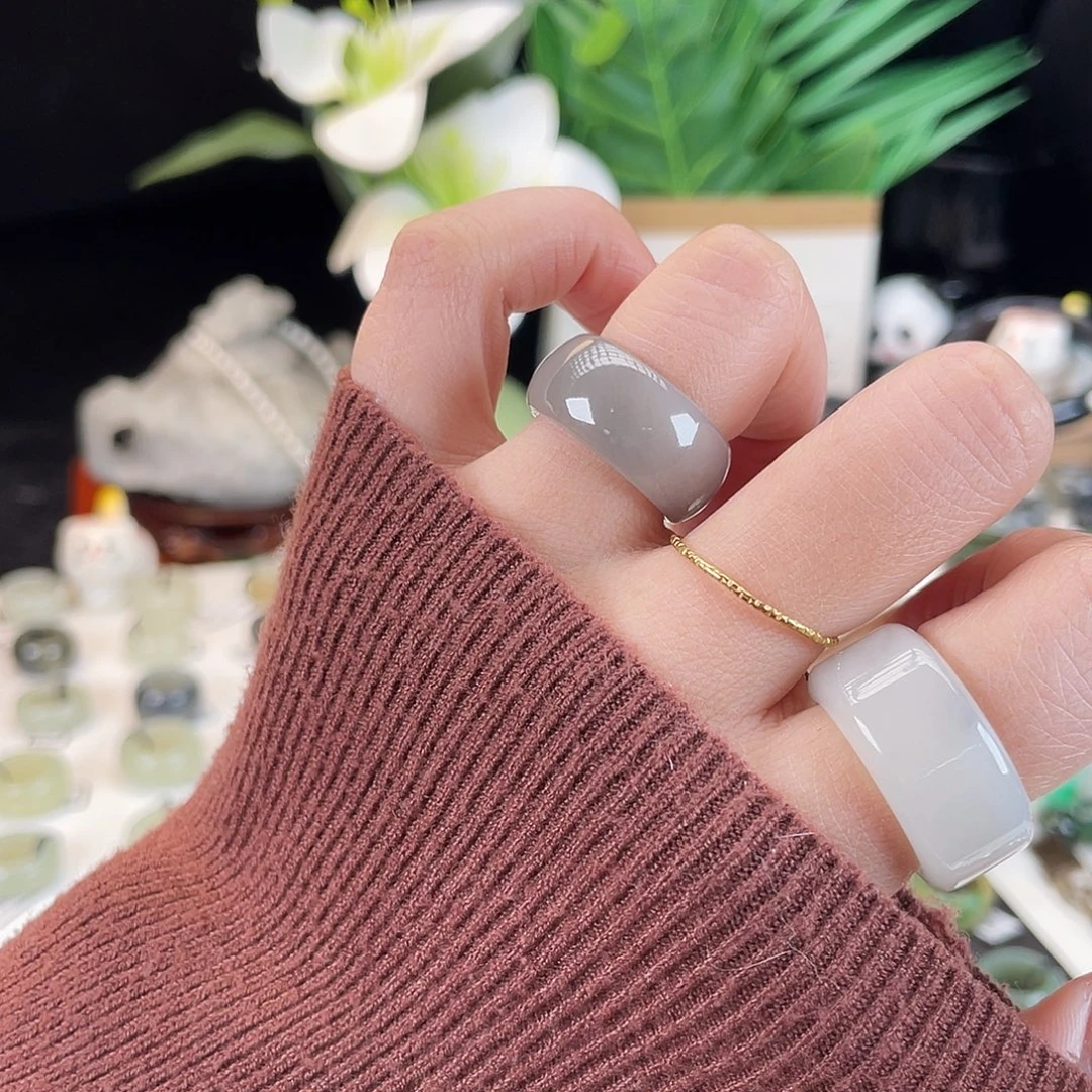 和田玉未镶嵌戒指E64高级灰渐变轮胎17.3