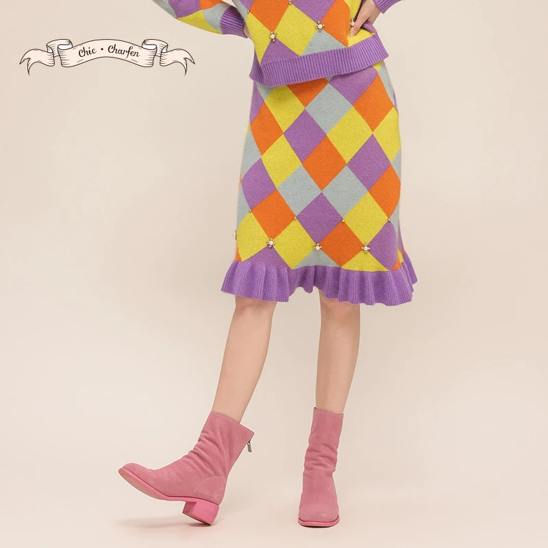 【达人专属】朝峰冬季时尚彩色鱼尾毛织半身裙CFD5F561-5071E