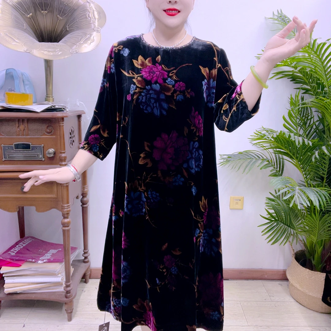 高端桑蚕丝植绒连衣裙43A2102