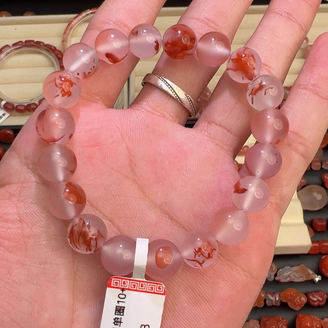 南红玛瑙未镶嵌川料冰飘妖花单圈10mm+