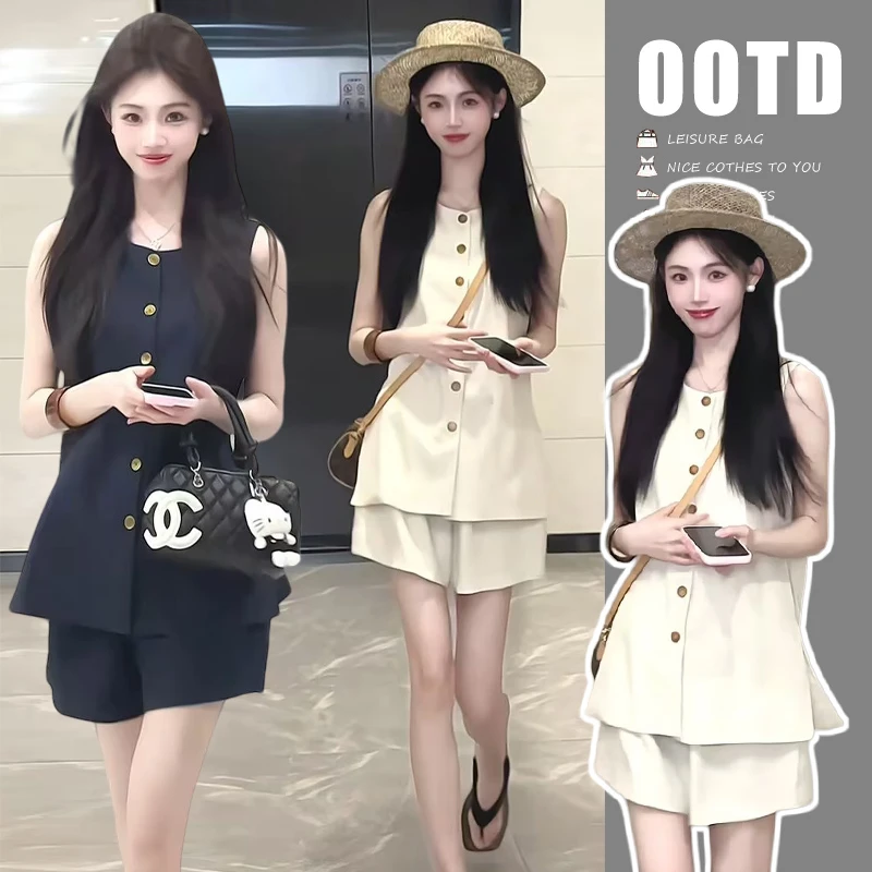 2025孕妇装休闲夏季套装莱赛尔天丝新款无袖短袖时尚显瘦孕妇套装