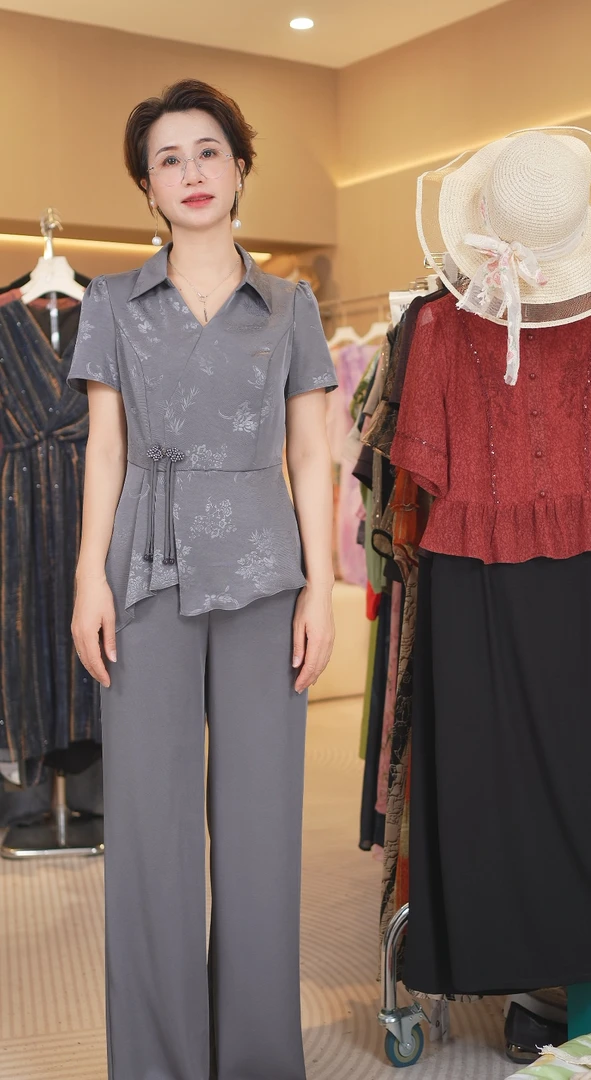 M0968 夏装两件套2025年时尚新款中国风休闲气质显瘦轻奢妈妈装女