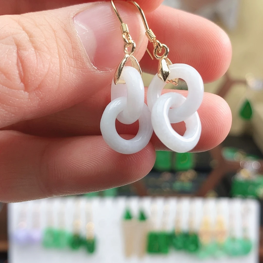 翡翠耳饰银S925镶嵌耳饰