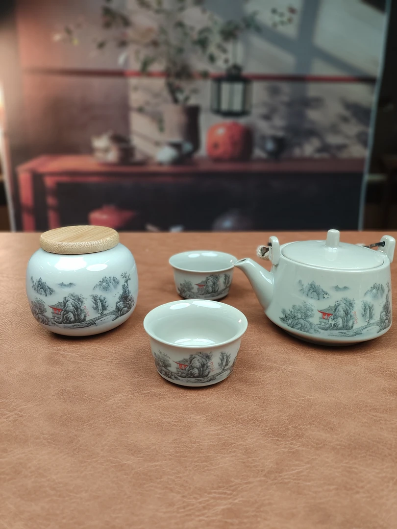 山水一壶两杯带茶叶罐XMG---F234