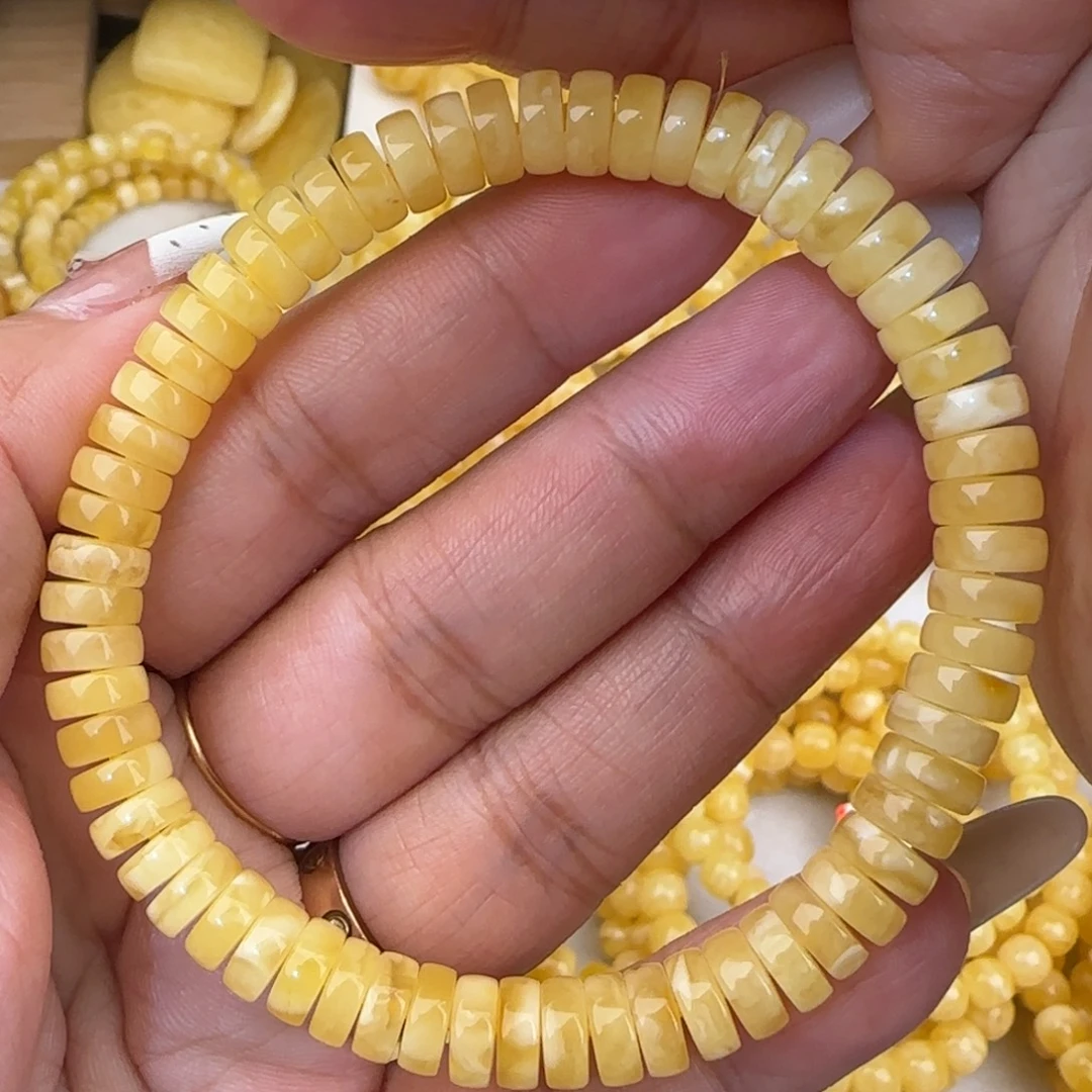 蜜蜡未镶嵌手链妖白花药片手串