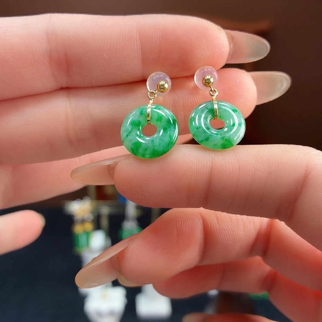 翡翠18K金镶嵌耳饰