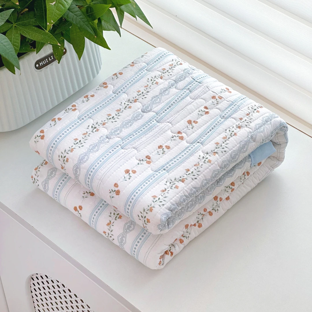 【京かわ会社】A类云纱棉床盖 90*220cm 蓝色花藤