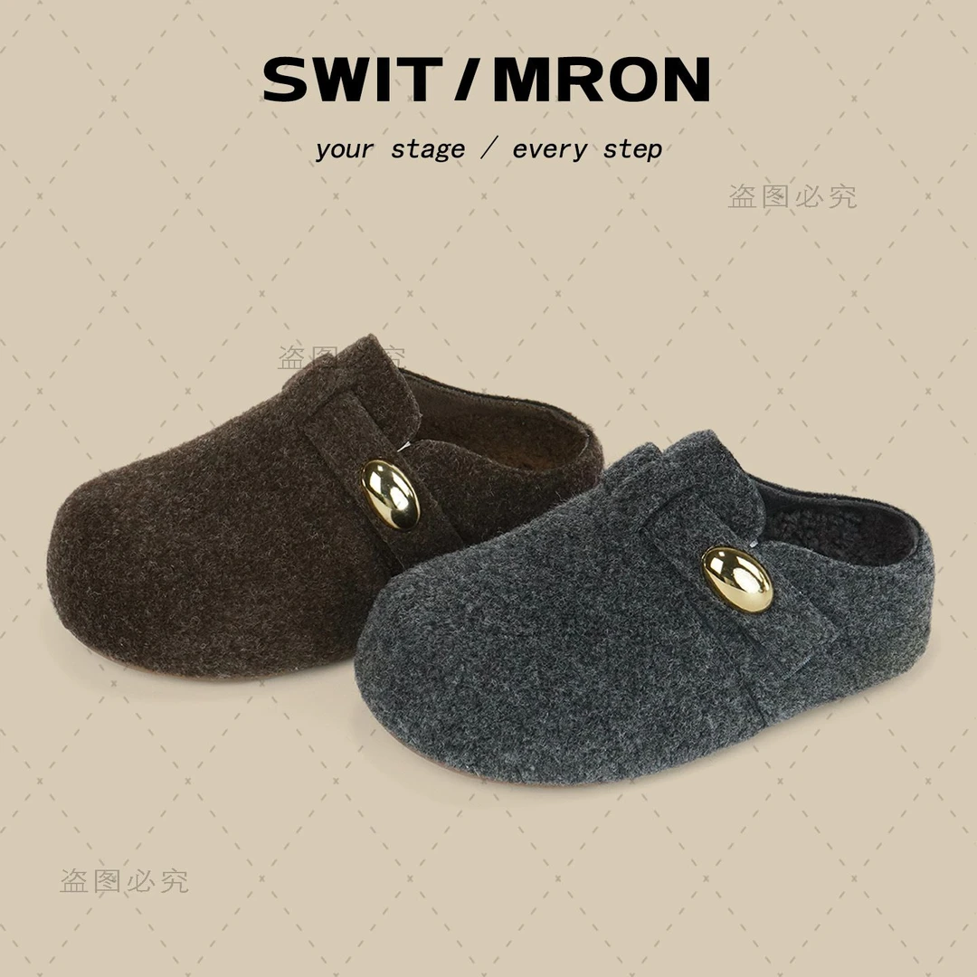厚底增高包头半拖鞋女外穿秋冬勃肯鞋休闲宝宝纯手工平底毛毛鞋