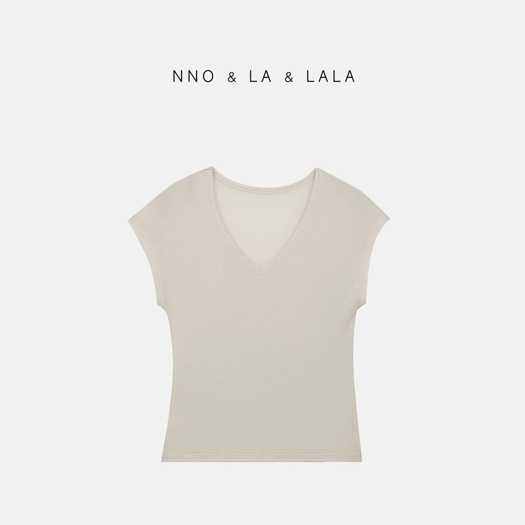 LA  莱赛尔 极简V领 短袖T恤 31044