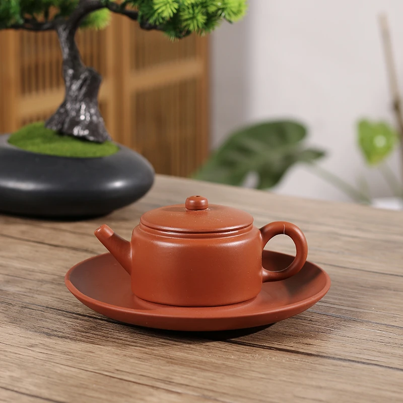 潮州朱泥大口中汉瓦小容量三杯冲茶罐精工工夫茶家用潮州朱泥壶