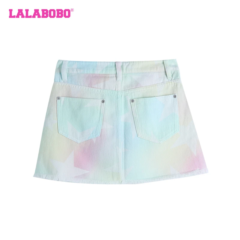 【芋总】LALABOBO水果炫彩渐变五角星牛仔半身裙