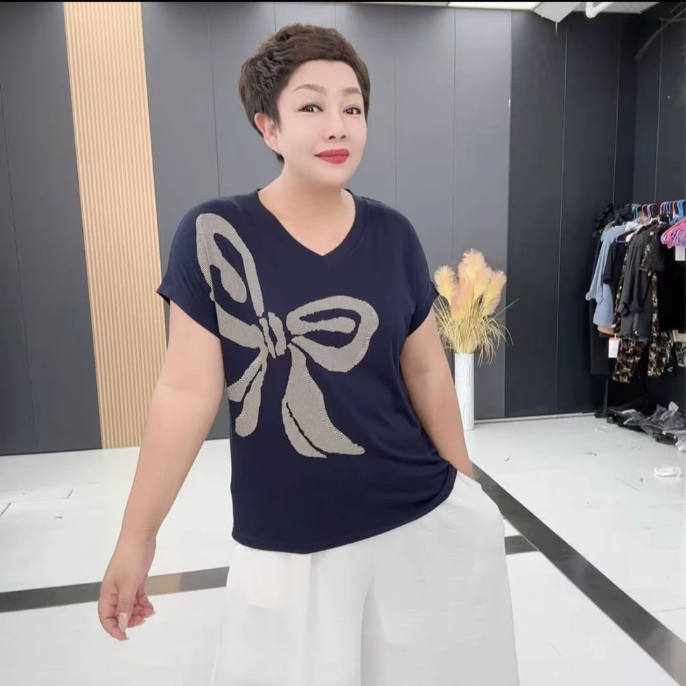 早秋新女休闲风短袖拼接蝴蝶结包袖女士时尚风显瘦气质针织-3138