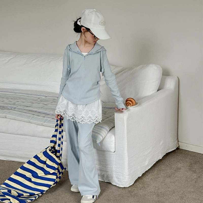 女童春季套装新中大童卫衣春秋款上衣时髦拉链休闲春秋裤子B25013