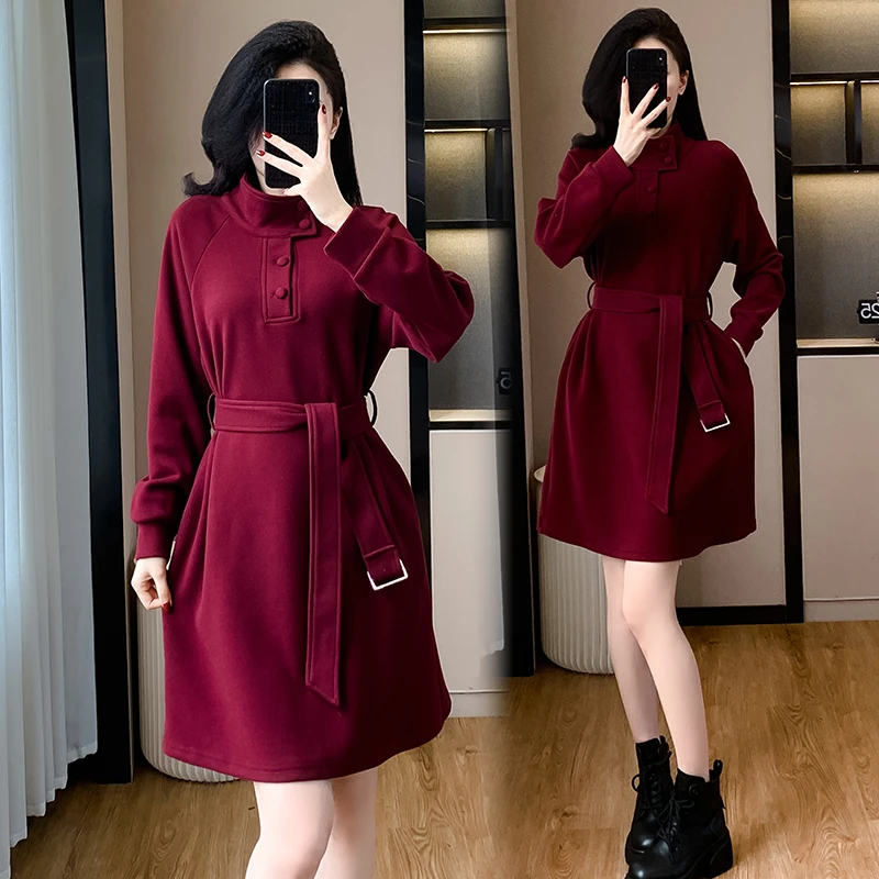 欧货设计感连衣裙秋冬时尚气质中长裙洋气系带显瘦减龄裙子百搭