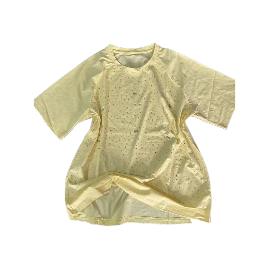 8703秋季新品烫钻半袖夏款黄色夏季大码女装薄款圆领春夏