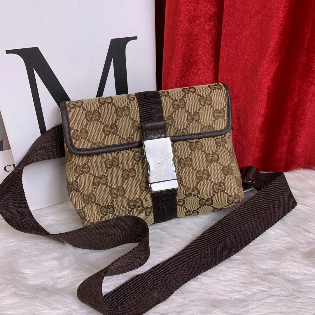 95新 GUCCI/古驰 老花帆布腰包/FYBB08530048/0048