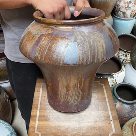 紫砂花盆口20高度31鎏金色