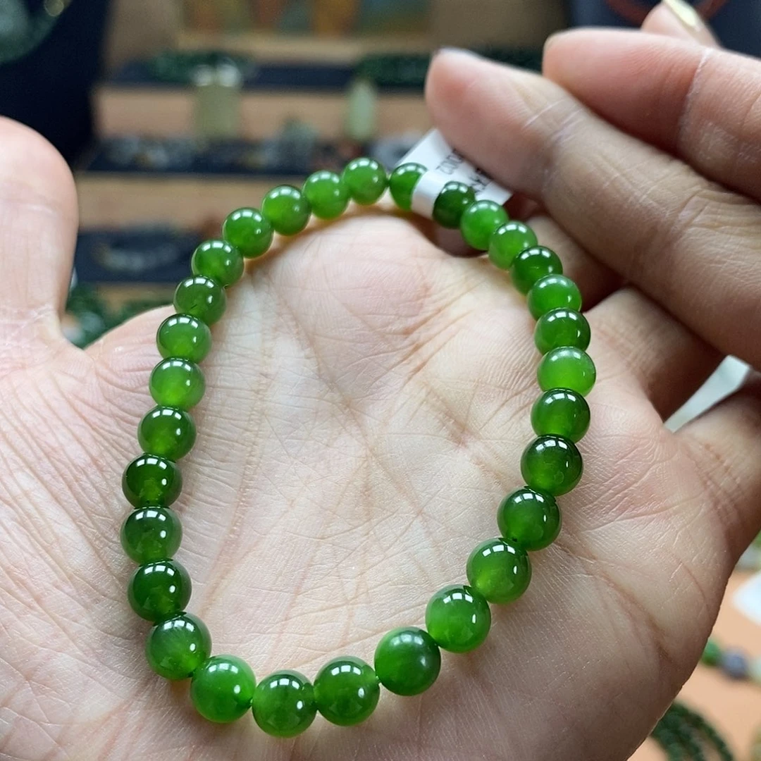 颈饰未镶嵌和田玉（碧玉）6mm辣绿
