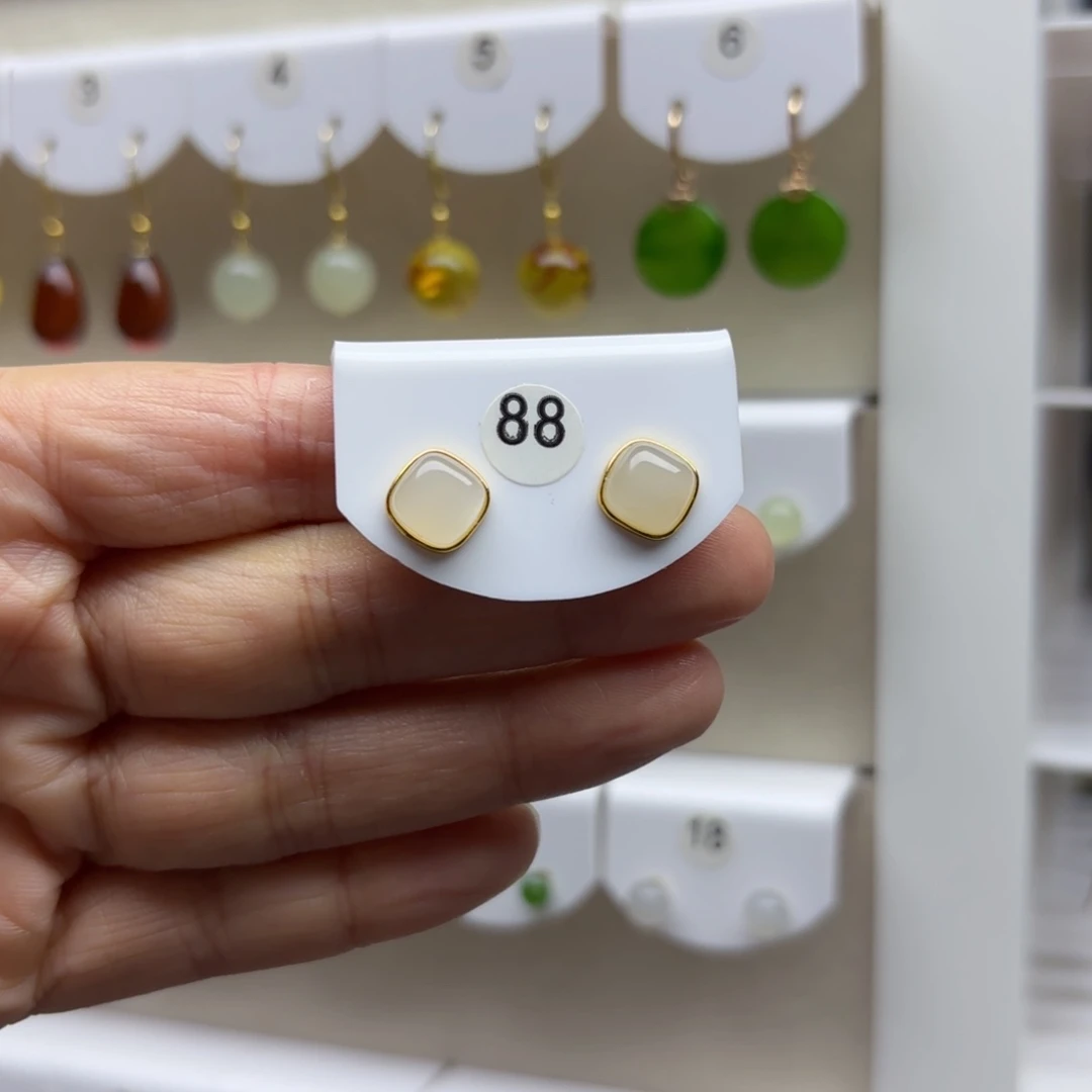 银S925镶嵌和田玉耳饰