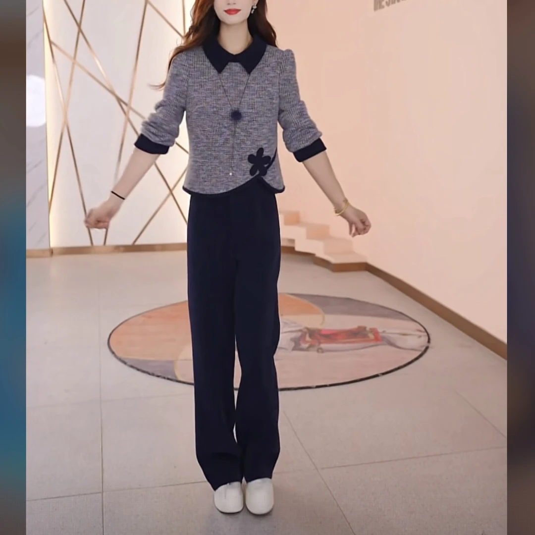 【上衣+裤子】秋季时尚韩版修身宽松洋气休闲收腰显瘦减龄女装套裤