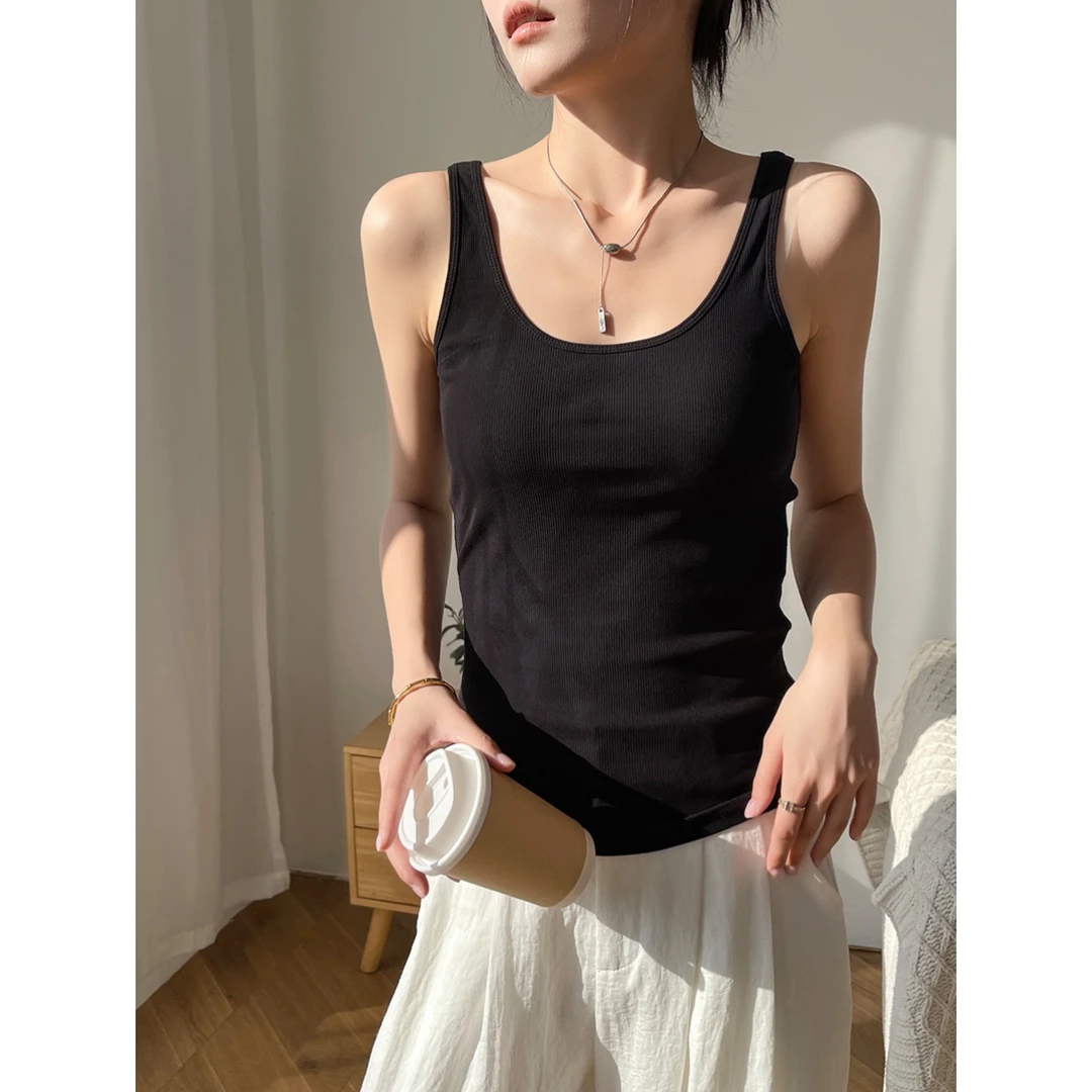 黑色u领针织吊带背心女2025新款夏遮副乳内搭高级感无袖打底上衣