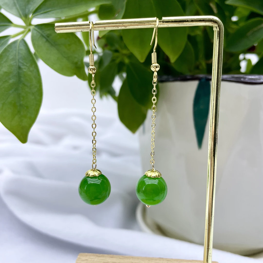 合金珐琅耳饰 春季新款绿色猫眼耳坠女款手工长款流苏原创耳环434