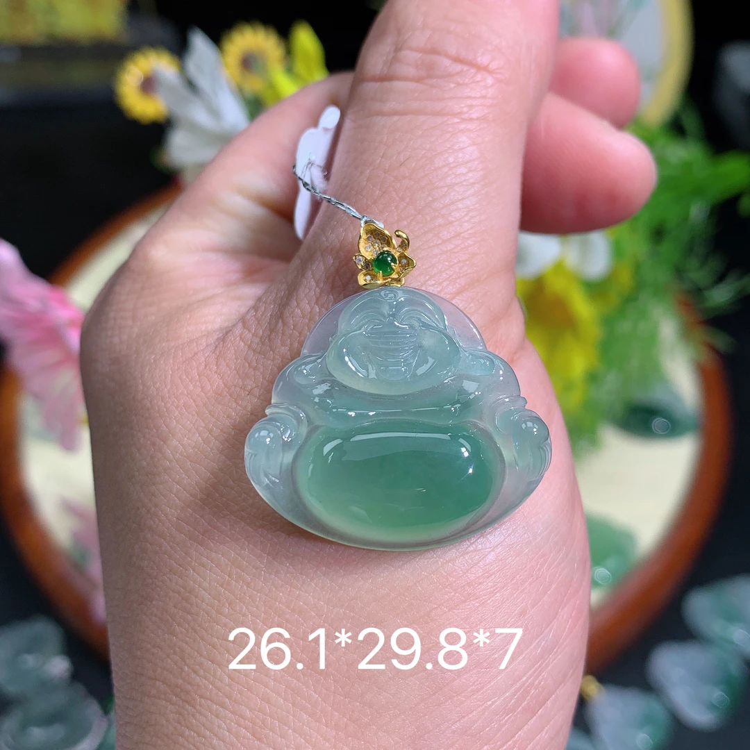 缅甸翡翠A货冰种满色佛公风吊坠挂件水润百搭精致玉冰百搭气妈妈