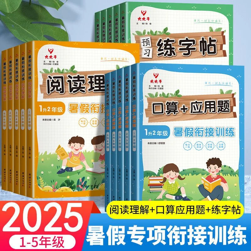 暑假衔接训练一升二升三升四五六年级口算应用题字帖阅读暑假作业