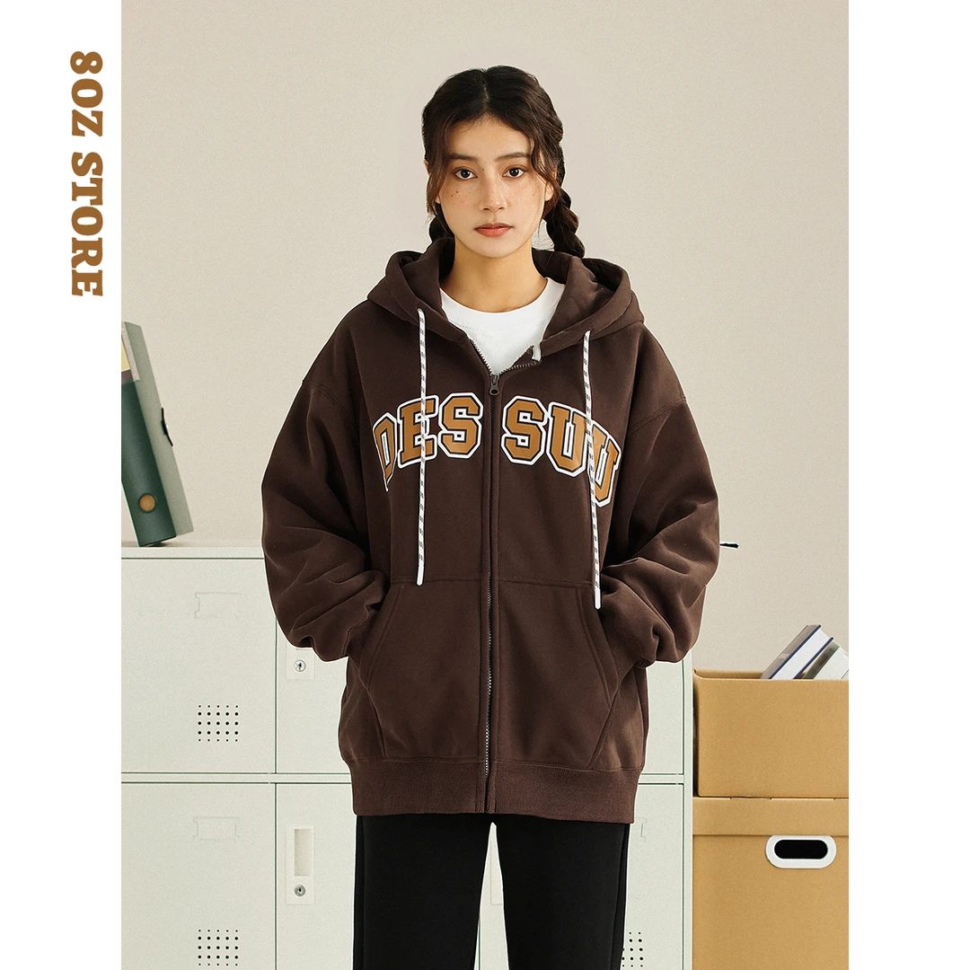 380g加绒 美式复古开衫卫衣女印花情侣百搭宽松连帽外套2025