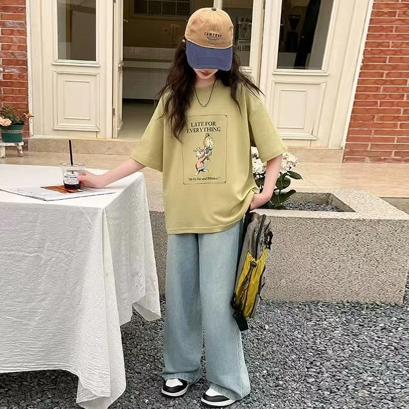 506283 绿色 韩版男童女童休闲舒适时尚日常百搭洋气短袖