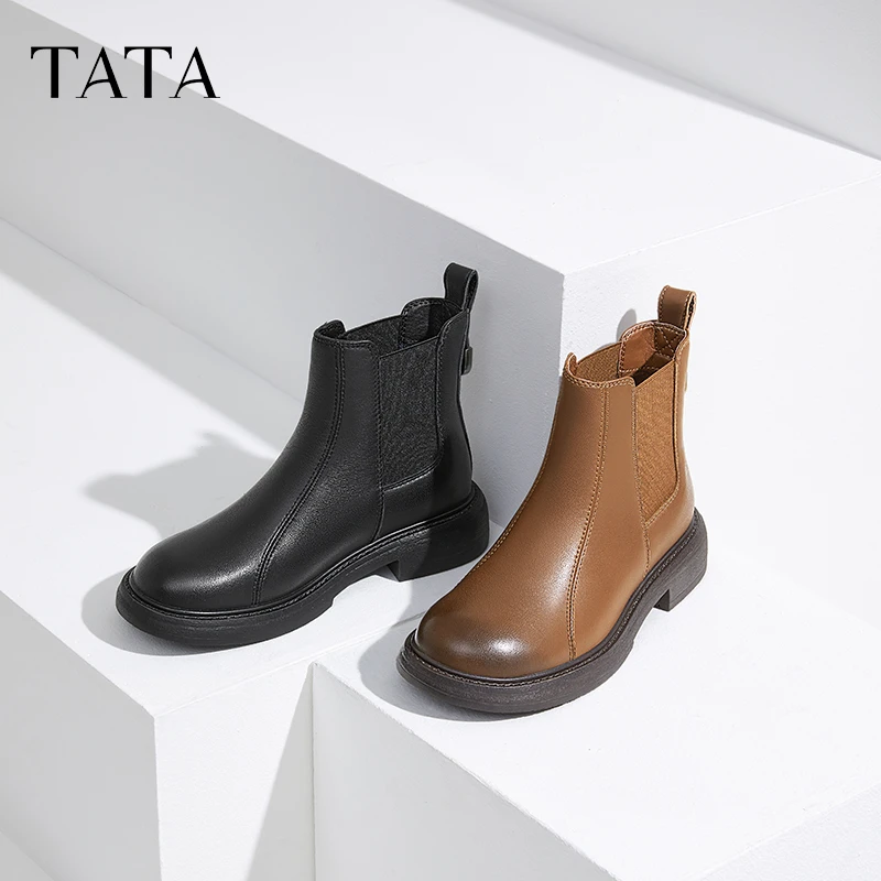 【他她】TATA/他她时尚羊皮切尔西靴女新款WXB03DD4