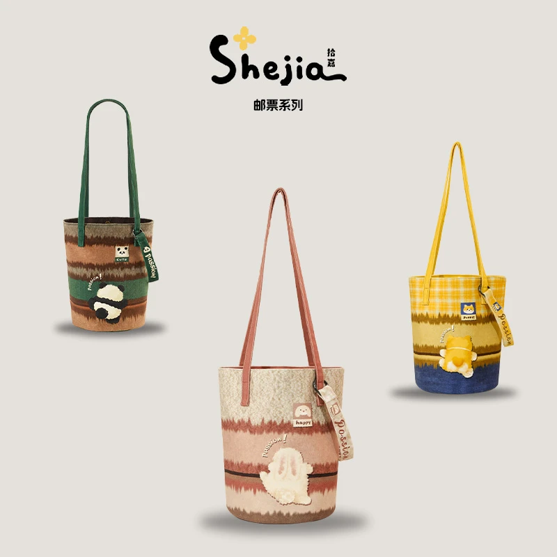 Passion!邮票合集单肩斜挎大水桶女包原创文艺百搭ins