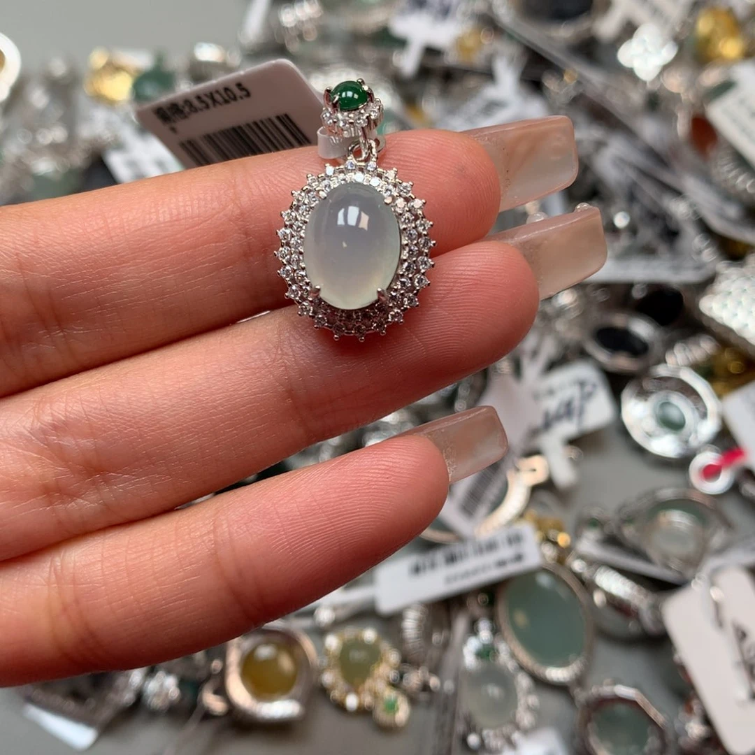 翡翠银S925镶嵌手链吊坠