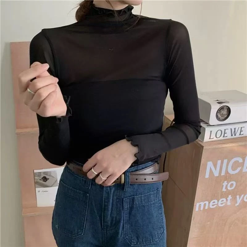 蜗牛家气质款简约基础打底花边网纱9851