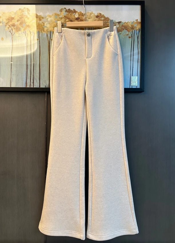 秋冬新款人字纹加厚加绒保暖高腰窄版腿型好喇叭裤 洋气休闲百搭