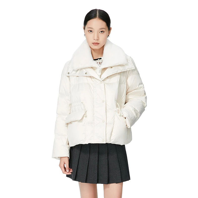 【陈嘉尔专属】Caroline秋季新款白色短款双层领羽绒服ECRDDB27