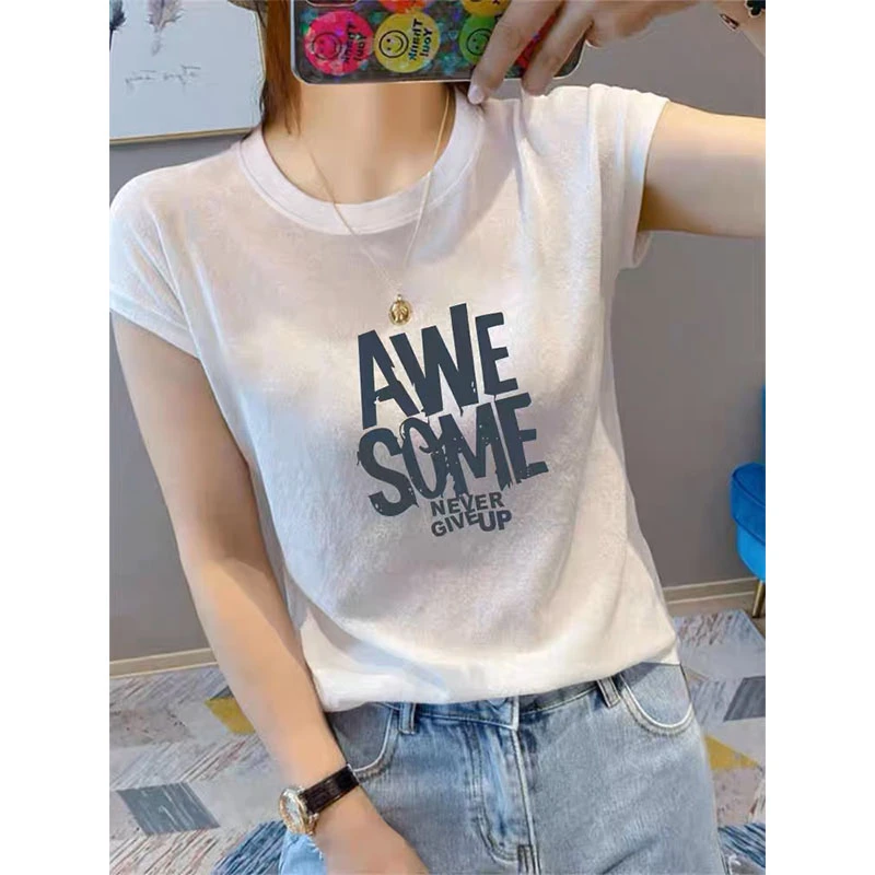 白色正肩雪花棉短袖t恤女时尚百搭减龄显瘦薄款上衣2025夏季新款