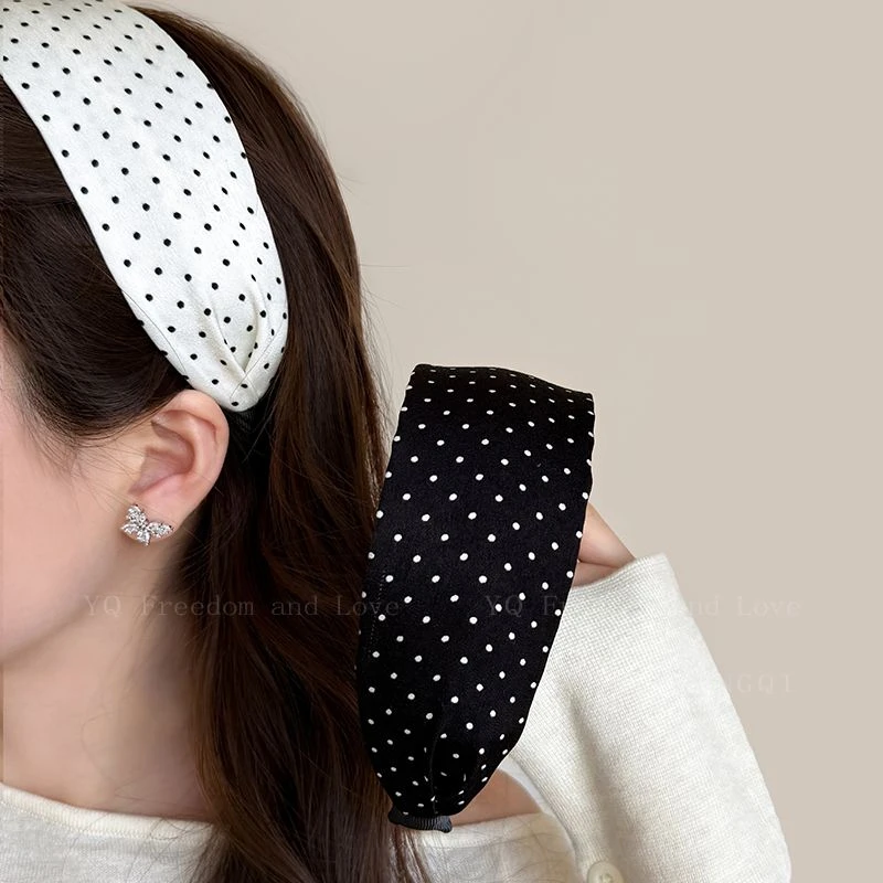 2025新款韩系黑白波点宽边发箍女洗脸外出百搭压发头箍发卡发饰品