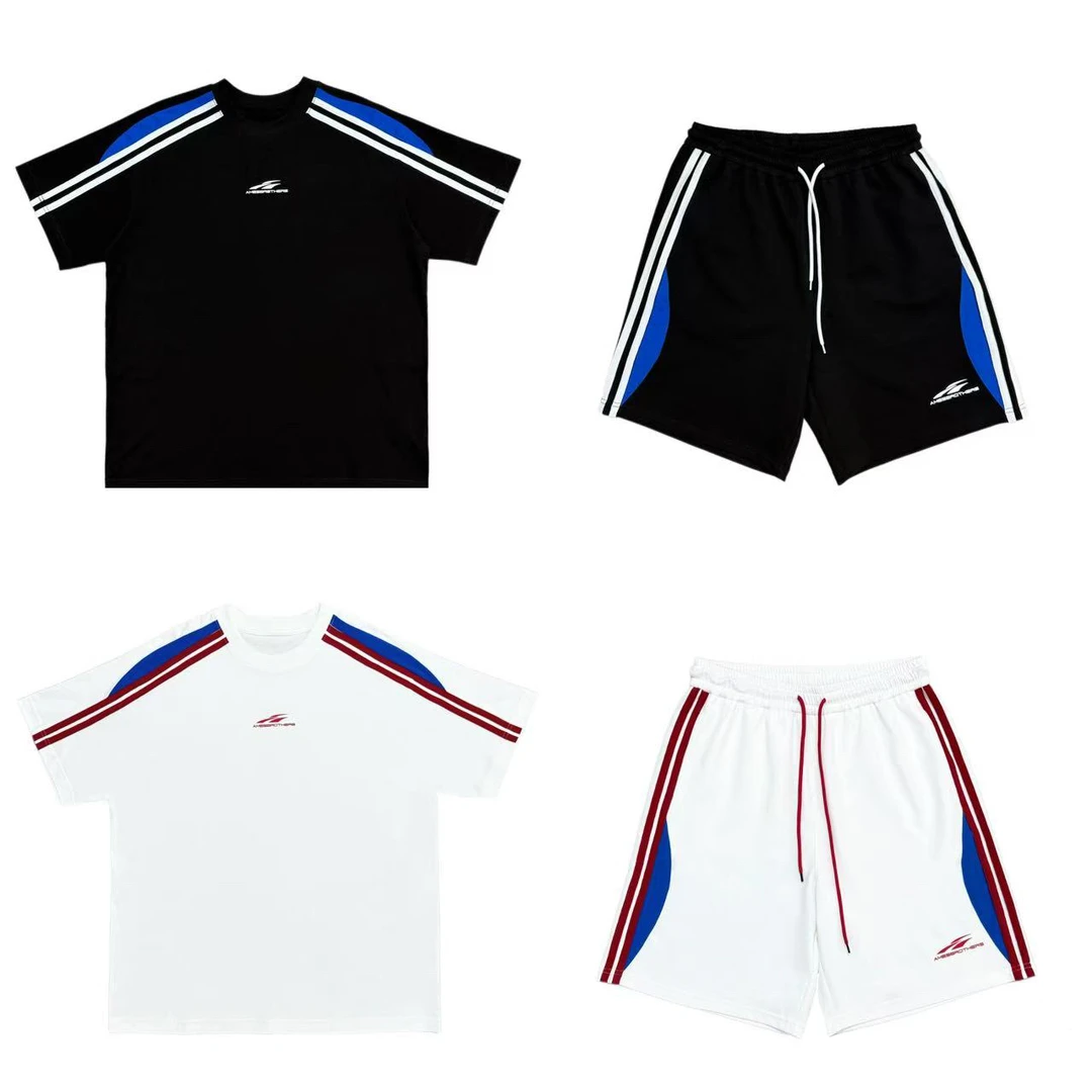 [X]黑白两色侧织带红色小字母logo冰皮爽滑休闲套装(夏日满满）