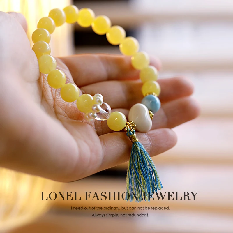 洛奈 • 蜜糖纪 • 蜜蜡&海纹石手串 • 约8.5-9mm（多样性）