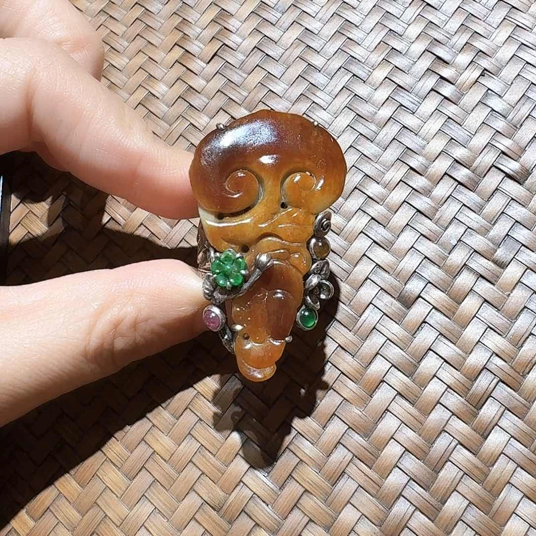 翡翠戒指银S925镶嵌梅*个性十足