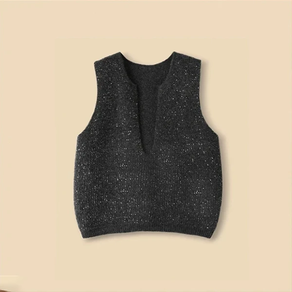 【时尚芭莎夜】秋冬时尚休闲宽松套头纯色无袖打底针织背心-794