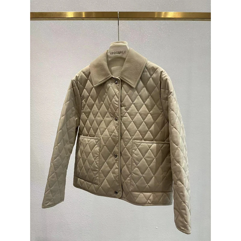 翻领菱格休闲棉服1067