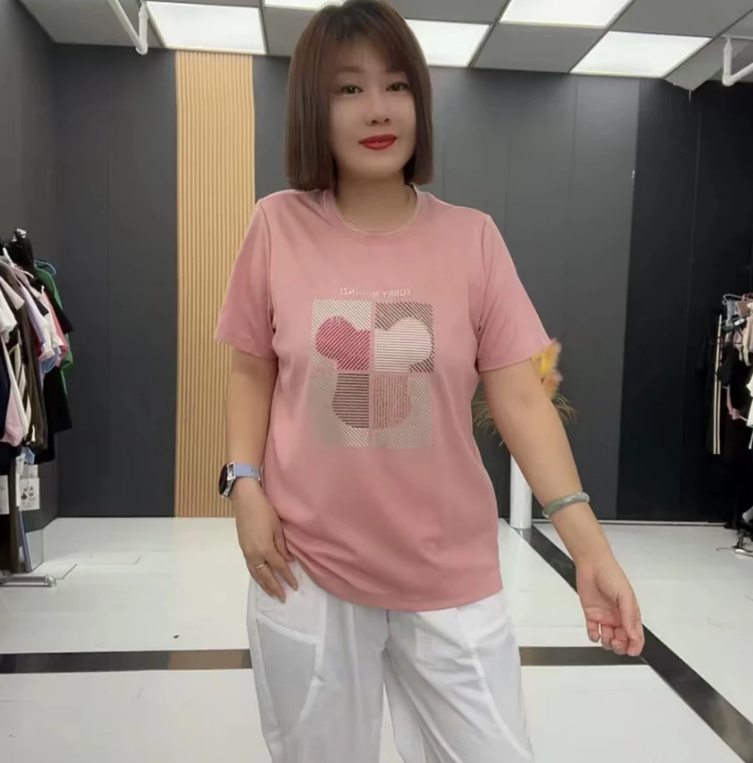 旭9892时尚百搭圆领重工休闲显瘦半袖衫YX