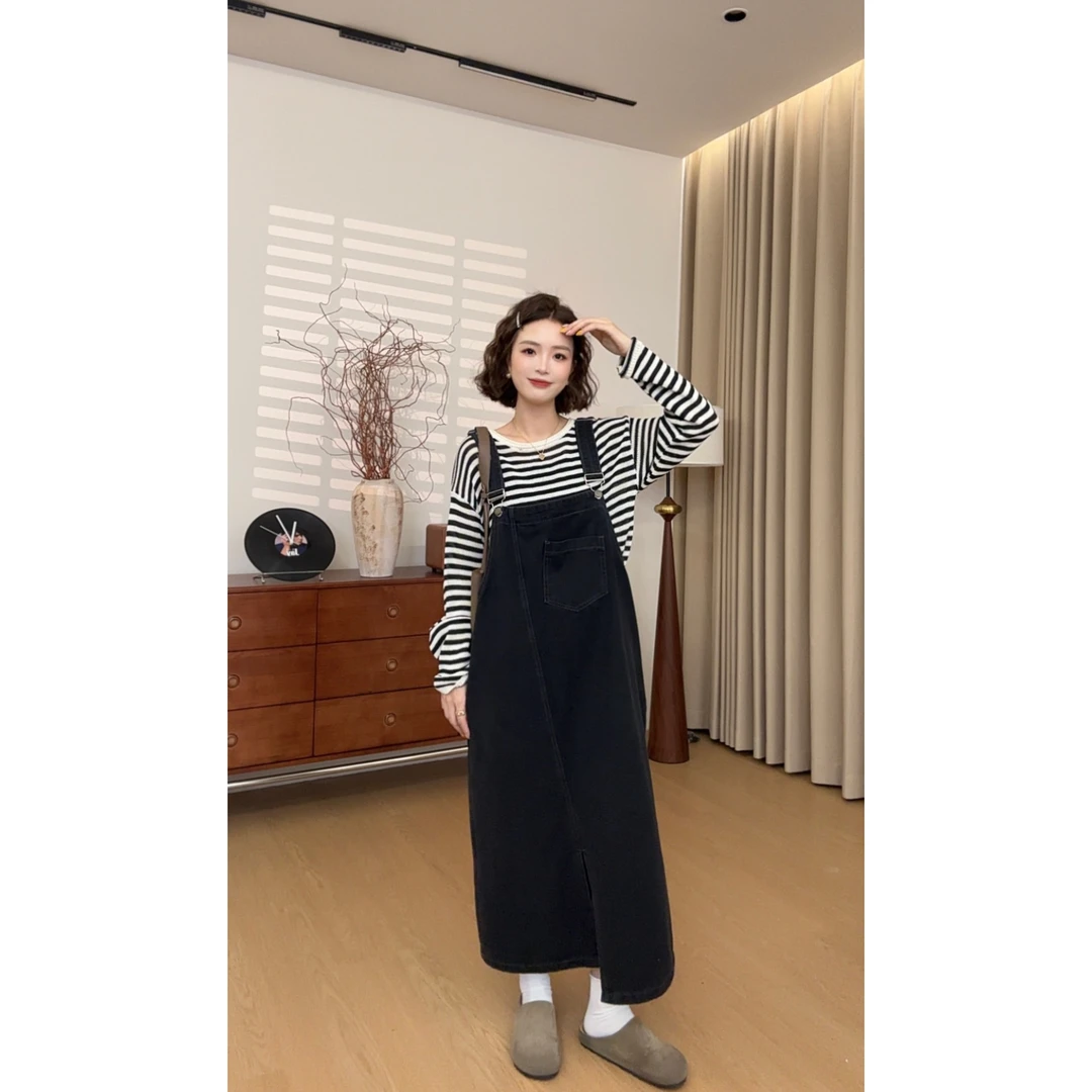 【张小九】高品质不规则明线设计肩带可调节牛仔背带裙女Z1856