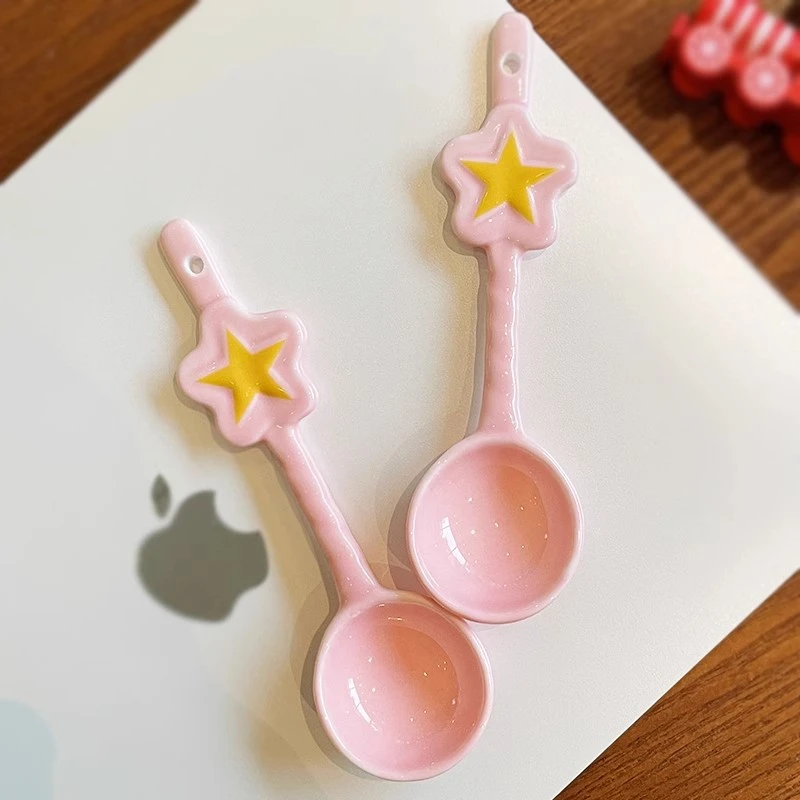 治愈奶油粉家用陶瓷饭勺调羹咖啡搅拌勺子可爱少女心汤勺