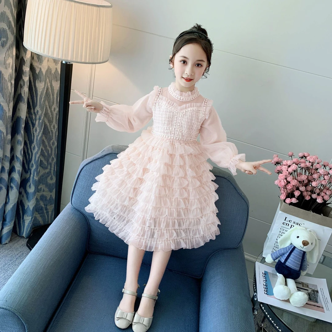 女童连衣裙春装2025新款洋气女孩童装长袖蛋糕公主裙春秋儿童裙子
