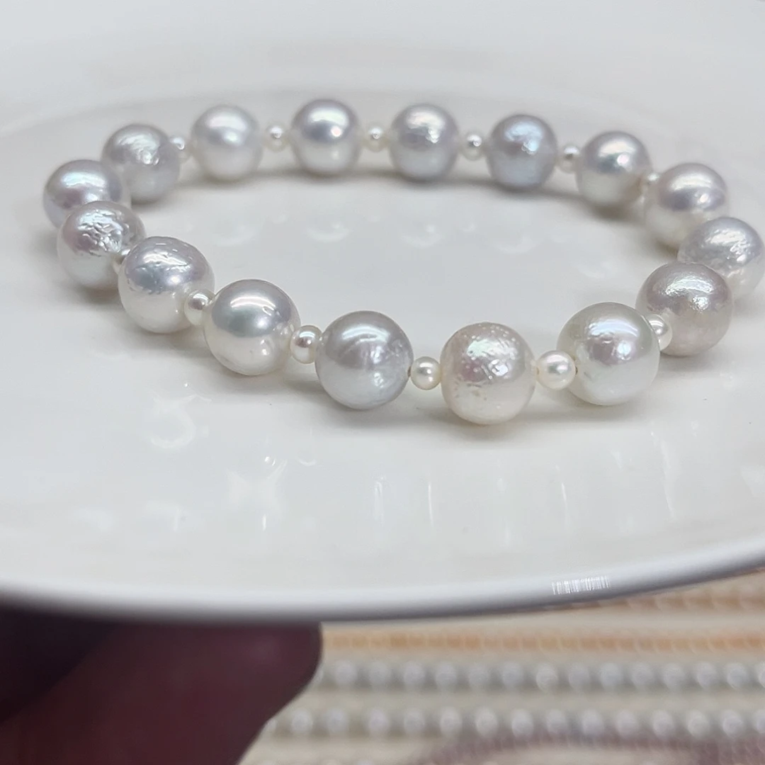 淡水珍珠银S925镶嵌手链9毫米